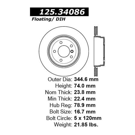 Centric Centric Premium High Carbon Alloy Brake Rotor, Centric Parts 125.34086 125.34086